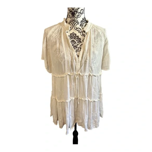 VICI Yolanda Cotton Eyelet Tiered Babydoll Mini Dress - Picture 2 of 7